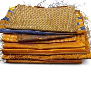 Bundle of 8 vibrant yellow gold 100% Italian silk fabric remnants